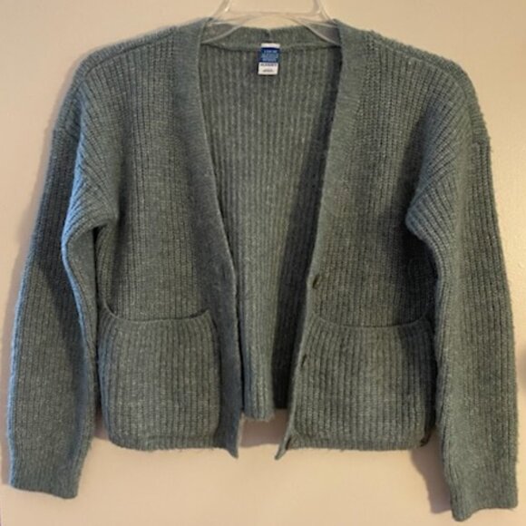 Old Navy Wool Blend Cardigan Youth Girls L 10-12 Green V-Neck Button Front - Picture 1 of 4